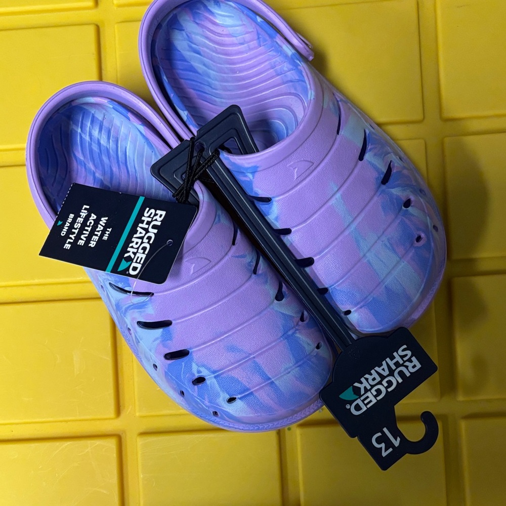 Rugged Shark Kids' Purple Tie-Dye Slip-On Sandals - Size 13